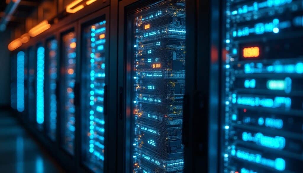 Inside a data center unit with computing equipment.