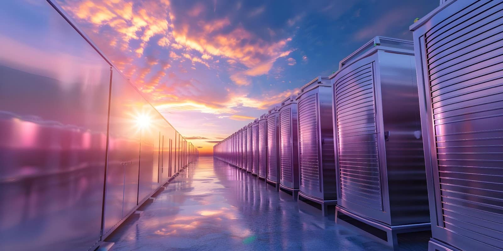 Digital infrastructure trends for AI-driven data centers showing modern servers with renewable energy integration