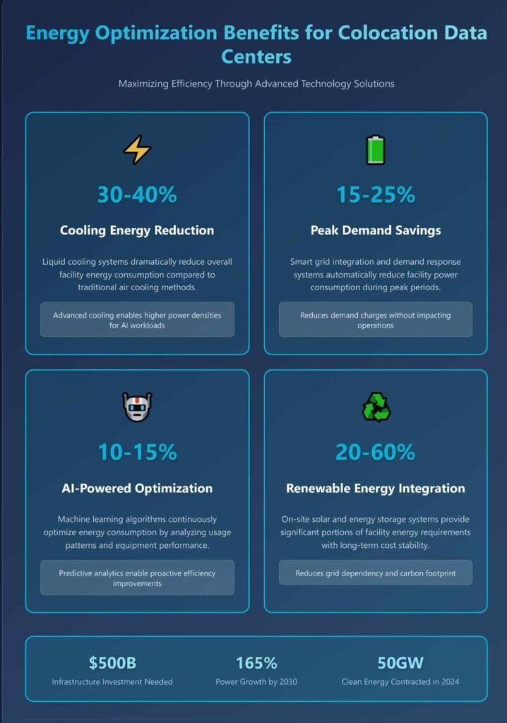 Energy Optimization benefits for colocation data centers infographic