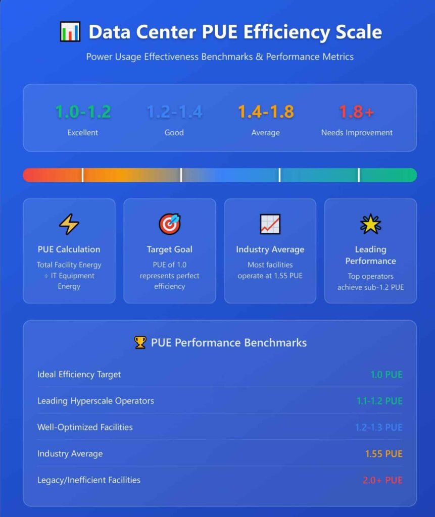 Data Center PUE Efficiency scale infographic